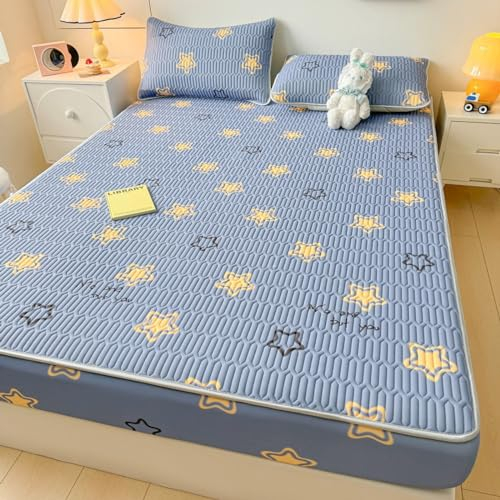 FOREPOTY Tiefe Tasche Spannbetttuch,Sommer Kühle Latex-Bettwäsche, Matratzenschoner Mit Cartoon-Aufdruck Für Kinderzimmer, Bettbezug Für Kinderzimmer, Stern, 120 * 200 cm (1 Stück)