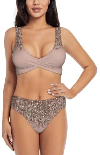 GaxfjRu Blush Pink Rose Gold Bikini Sets for Women 2 Pcs, High Waisted Bikini Sets for Women, Comfortable Swimsuits for Women 2024