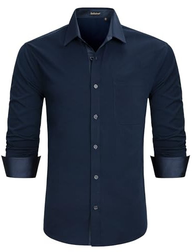 Enlision Mens Shirts Long Sleeve Button Up Dress Formal Texudo Midnight Blue a Shirts for Men UK Regular Fit with Pocket for Casual Work Office M