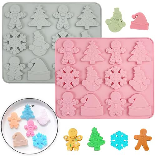 Moule Gateau Silicone de Noel, 2pcs Moule Silicone Noel, 6 Motifs Noël Moule Silicone, Moules à Pâtisserie, Moule en Silicone de Noël Convient pour Gâteaux Chocolat Gelée Bonbons Biscuits