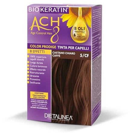 Dietalinea Tinta per Capelli Senza Ammoniaca CASTANO CHIARO CAFFE' 5/CF | Colore Capelli Biokeratin con 8 Oli Phyto Hair Care system e Hyalu Complex -Nutre il capello in profondità | Illumina