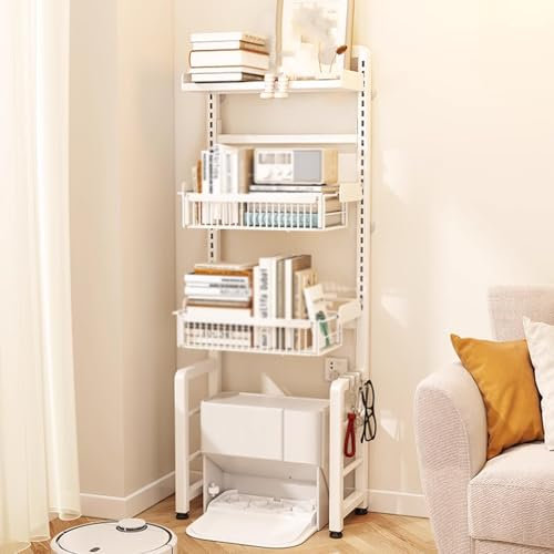 Armoire de Rangement Bureau Blanc pour Aspirateur Robot avec Station, Meuble de Cuisine Rangement Haut 161cm, Armoire de Rangement pour Aspirateur Robot