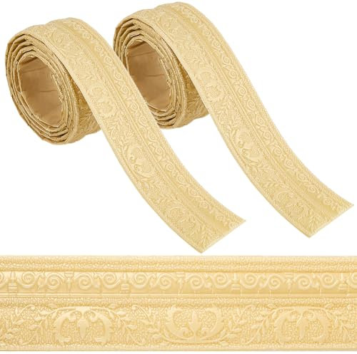GORGECFAFT 2 Rouleau 2.3mX8cm de Bordure de Miroir Flexible pour Mur de Mocassin Lignes de Cadre Moulure de Couronne Plinthe Bordure de Papier Peint en Mousse Auto Adhésive 3D pour Meubles de Maison