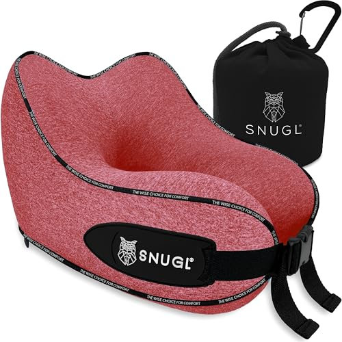 SNUGL Nackenkissen Memory Foam Waschbar & Verstellbar | Kuscheliges Nacken Reisekissen Für Flugzeug, Auto & Unterwegs | Reise-Kissen Nackenhörnchen, Neck Travel Pillow (Rot, Kindergröße)