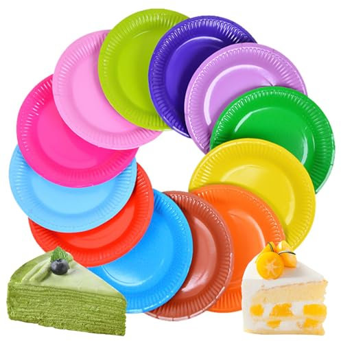 UptVin 120Pcs 7 Inch Colorful Paper Plates, Round Multicolour Party Plates Party Tableware for Wedding Birthday Picnic DIY Painting (12 Colors)