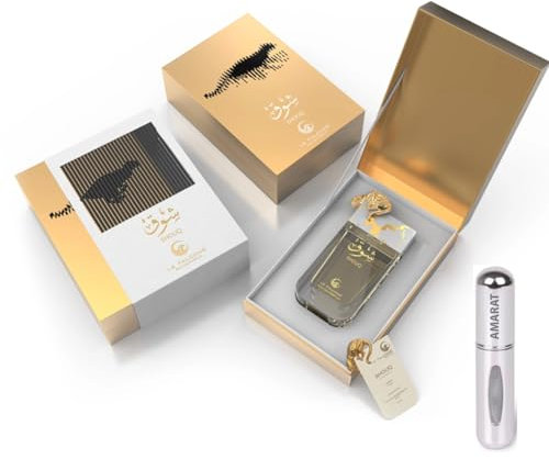 Profumo Shouq 90 ml, profumo arabo da donna a lunga durata, EDP include atomizzatore ricaricabile 5 ml, fragranza dolce e floreale con note di limone caramellato, fiori d'arancio e vaniglia (Shouq)