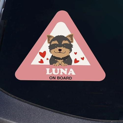 Wanapix | Dreieckiger Autoaufkleber selbst Gestalten | Personalisierung mit dem Namen Ihres Hundes | Dreieck 15x13cm | Yorkshire