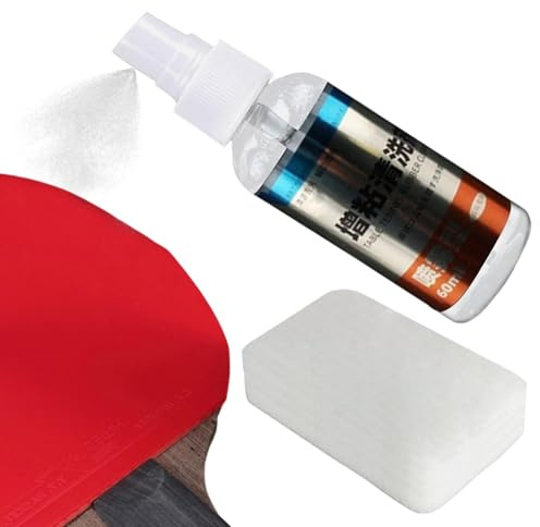Tischtennisreiniger, Tischtennis-Gummi-Reinigungsset, 60 ml Sprühflasche mit 2-seitigem Schwamm, Tischtennisschläger-Pflegeset, Pong-Schläger-Ausrüstungspflege für Wartung und Schutz
