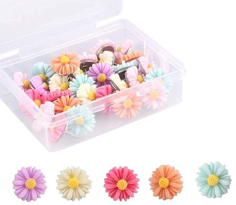 UCLEVER 30 Stück Blumen Anstecknadeln Pinnwand Pins für Pinnwände, Pinnwandnadeln aus Metall und Harz für Pinnwand, Bulletin und Landkarte (Gänseblümchen)