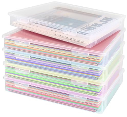 LOPYXBR 5er Set Dokumentenbox A4, transparente PP-Kunststoff Archivbox mit Deckel, flach und stapelbar, Aufbewahrungsbox für Papier, Hefte, Briefe, Büro und Schule, 31 x 22 x 5 cm