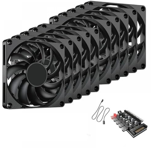 Compact Ultra-Thin PWM 80mm Temperature Controlled Computer Case Fan 10mm Thick PC Cooling Fan(10 Fans and Hub)