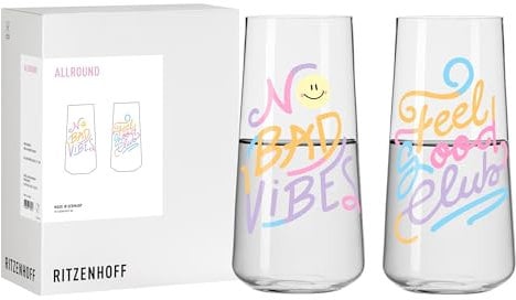 RITZENHOFF 8141001 Wasserglas 2er Set 500 ml, Serie Self-Care, 2 Stück Allroundglas mit lustigem Vibe-Spruch, Made in Germany