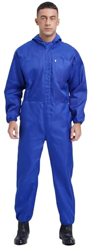 Mufeng Herren Arbeitsoverall Kapuze Schutzanzug mit Antistatischer Ganzkörperanzug Mechaniker Latzhose Overall Jumpsuit Arbeitsanzug Werkstatt Arbeitskleidung