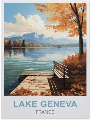 GSBRSNTS DIY Paint by Numbers for Adults，Lake Geneva France，Canvas Oil Acrylic Painting Kit(30x40cm-P63