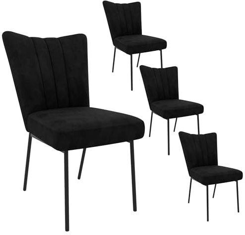 JIEXI Stühle Esszimmer 4er Set, Stühle Esszimmer, Küchenstühle, Hochwertiger Samtstoff, Esszimmerstühle Zur Verwendung An Esstischen, In Restaurants Und Bei Potlucks (Schwarz 4 Stühle)