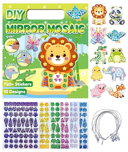 Daity Tiere Mosaik klebebilder kinder bastelset Kleben Set 720+ Folienaufkleber Selbstklebend mit bunte Laseraufkleber Bastelset Mosaik Sticker glitzer Geschenke für mädchen Kinder ab 3+ Jahre