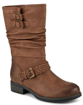 Pavers Buckle-Detailed Calf Length Boots - Tan Size 6