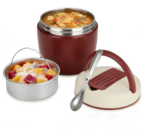 Cozary Thermobehälter für Essen 1200ml, Edelstahl 304 mit Löffel, Absolut Dicht, Hält 7 Stunden Heiß Oder Kalt,Warmhaltebehälter, BPA-Frei,Lunchbox Thermo Kinder Erwachsene