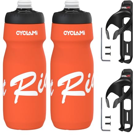 CYCLAM Fahrrad Trinkflaschen 650ml mit AirTag Getränkehalter [Tracker-Aufbewahrung] BPA-freie, Auslaufsicher, Squeeze Radflasche für Fahrrad, Rennrad und Mountainbikes (Airtag nicht enthalten)