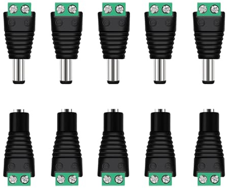 LeeQunQ 10 PCS 12v Male and Female Dc Jack Power Connector Adapter Plug, Premium 2.1 X 5.5mm Connector, 12v Connectors, Dc Connector, for Cctv Security Camera LED Light Strips
