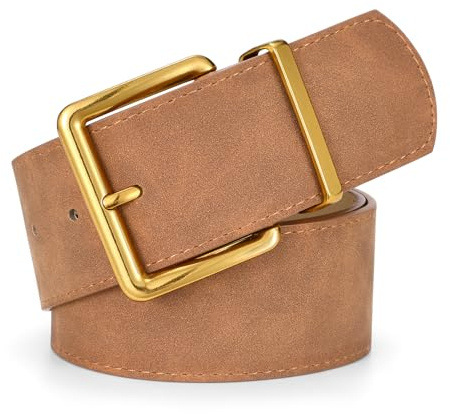 WERFORU Damen Breiter Wildleder Gürtel mit Goldschnalle für Kleid | Breiter Kunstwildleder-Taillengürtel mit Metall-Dornschließe, verstellbar, saubere Nähte, taillenbetonend für viele Anlässe