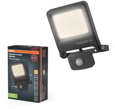 Osram ENDURA Flood Sensor Außenstrahler 30W 3000K Grau IP65 | ENDURA® Flood Sensor Warm White PCR, Stand Luminaire and Ceiling Floodlight, Dunkelgrau, 30000 h, 1-Pack