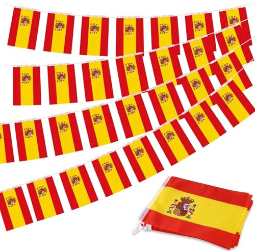 HOMAVEL Drapeau de Chaîne Espagne de 10 Mètres,Composée de 30 Drapeaux en Polyester Résistant,Idéale pour Coupe du monde,Les Pubs Sportifs et Les Décorations de Fêtes Patriotiques.