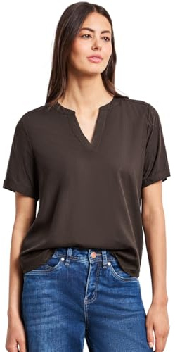 Street One Kurzarm Bluse mit Turn-Up Espresso Brown 46