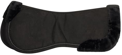 Imperial Riding Sattelunterlage IRH Suede Fur, stoßdämpfendes Half Pad mit Kunstfellrand, Schwarz-Schwarz, Full