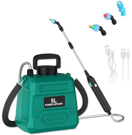 Uverbon Pulverizador Eléctrico de Espalda 5L, Pulverizador de Batería | Dos Modos de Pulverización, Correa Ajustable, Mango Telescópico, Carga USB‑C,para Deshierbe, Fertilización y Riego