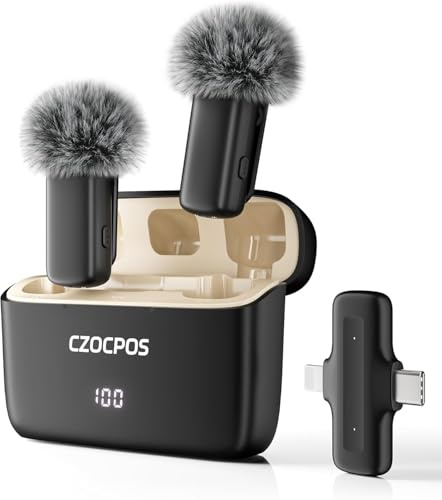 CZOCPOS Kabelloses Mikrofon Handy für iPhone/iPad/Android mit Ladebox | Mini Mikrofon mit Geräuschunterdrückung, 36 Stunden Akkulaufzeit, Lavalier Mikrofon für iPhone für Video/YouTube/Vlogs