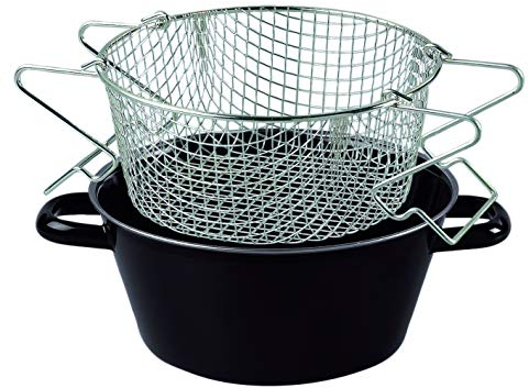 Riess, 0367-022 - Sartén de patatas fritas con inserto 26, color negro, diámetro 26 cm, altura 11,4 cm (sin inserto 10,7 cm), esmalte, color negro, inducción