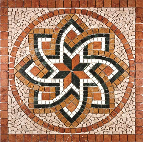 Rosone Rosoni Mosaico in marmo, per interno ed esterni, Positano rosso, cm.66x66, Bianco,giallo,rosso