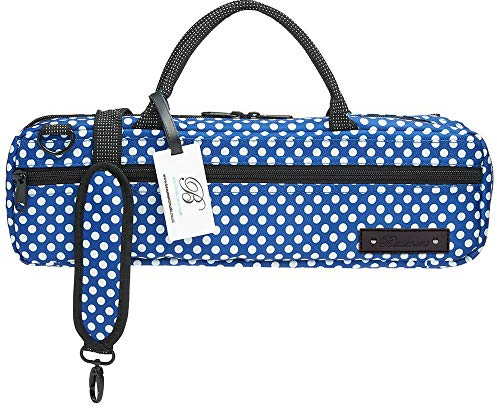 Beaumont „Blue Polka Dot“ Querflötentasche C-Fuß Querflöten Koffer handgemacht Etui Polka Dot Hülle Instrumententasche Schulterriemen Lightcase Accessoire für Querflöte