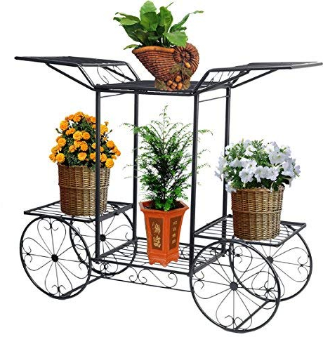 Dazon Eisen Blumentreppe Blumen Regale Pflanzenständer 67cm mit 6 Körbe Hocker Blumenhocker Regal (Schwarz)