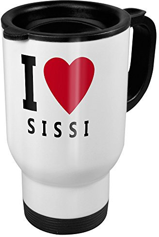 printplanet Thermobecher weiß mit Namen Sissi - Motiv I Love - Coffee to Go Becher, Thermo-Tasse