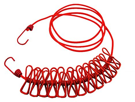 Nuzamas Elastische Wäscheleine mit 12 Wäscheklammern, tragbar, erweiterbar, verstellbare Leine für Camping/ Reise, zum Wäschetrocknen im Innen- und Außenbereich, Rot