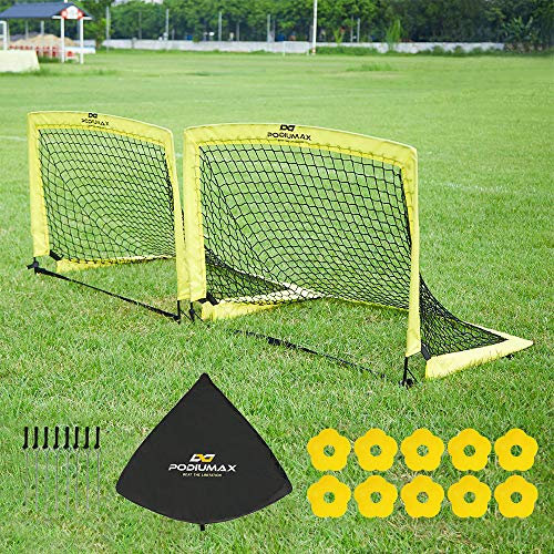 PodiuMax Faltbar Pop Up Fußballtor mit 5 x Hütchen, 4 x Bodenanker, Schnell Aufzustellen,Tragbar und Stabil, 97 x 80cm