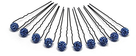 10 x Haarschmuck Strass Kugel - auf schwarzen Haarnadeln | PS-HS-Blau