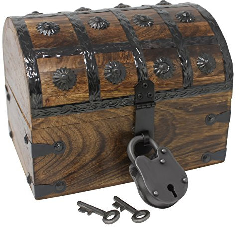 Nautical Cove Pirate Treasure Chest with Iron Lock and Skeleton Key - Storage and Decorative Box (Small 8 x 6 x 6)