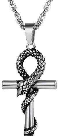 PROSTEEL Schlange Ankh Kreuz Anhänger Halskette Edelstahl Nilschlüssel Altägyptischer Schmuck für Männer Frauen