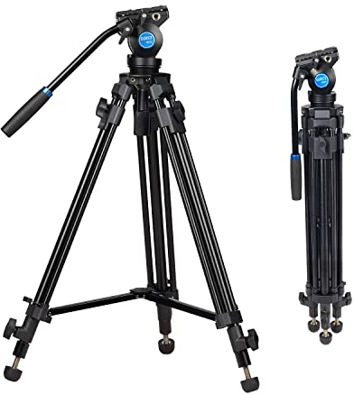 SIRUI SH05 Video Tripod with 360°Fluid Head, Professional Lightweight Aluminum Tripod for DSLR Cameras Camcorder, with Twin Tube, Mid-Level Spreader, QR Plate, 55.1 inches, Max Load 13.2lbs
