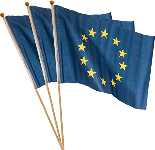 MC-TREND® 12er Set Europa Fahne mit Stab Flagge Europe europäische Union Fahnen Europa EU Flag Sterne (14 x 21 cm 12 Stück)