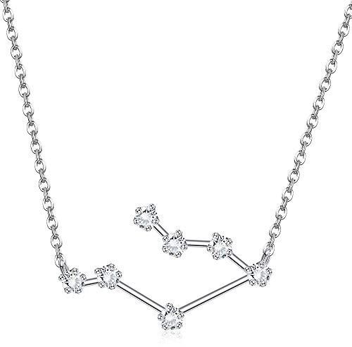 Sllaiss 925 Sterling Silver & White Gold Zodiac Necklace for Women & Men - Gemini Constellation Pendant with Cubic Zirconia Stones - 18 Inch Chain