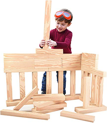Playlearn Schaumstoff-Holzbalken-Bausteine, 24 Stück, Block-Set für Kinder, sicherer ungiftiger EVA-Schaum