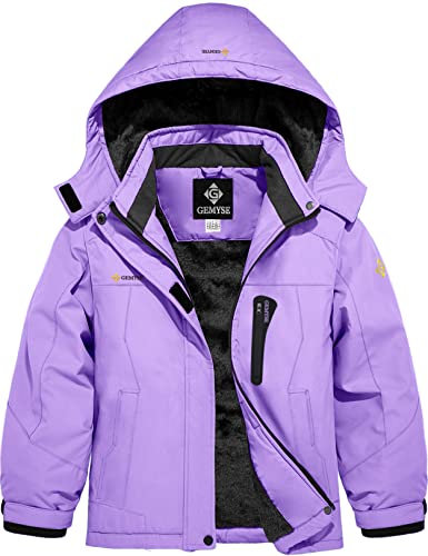 GEMYSE Giacca da Sci Bambina Impermeabile Giubbotto Invernale Pile Antivento Cappotto con Cappuccio Ragazze Perfetta per la Neve(Viola Pallido,116-122)