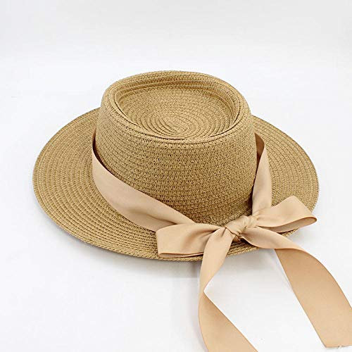 Sonnenhut Strohhut Hut Damen Sonnenhüte Frauen Mode Strohhut Band Schleife Strandhut Lässig Stroh Flache Zylinder Hat-Khaki