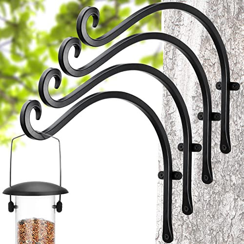 Qiang Ni Bird Feeders Hanger (4 Pieces/12 Inch) Outdoor Plant Hanging Brackets More Stable and Sturdy Hanging Plant Bracket. (Black) (Black-4Pcs, 12 Black)