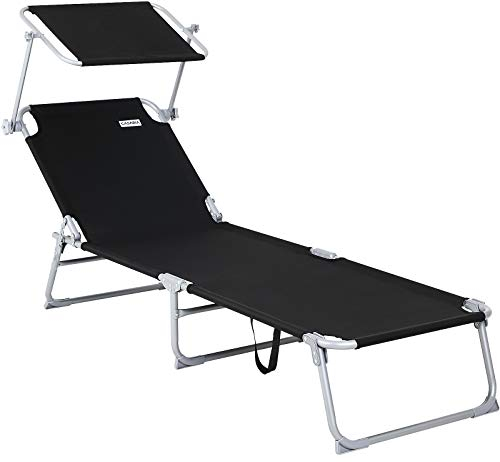 Casaria® Sonnenliege Klappbar Gartenliege Wetterfest mit Dach 120kg Belastbar 195 x 60 cm Tragbar Hoch Garten Liegestuhl Strandliege Klappliege Grau