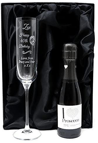 Regalo Personalised Fusion Flute Glass & Mini Bottle in Silk Lined Gift Box - Birthday Butterfly Design (Prosecco)
